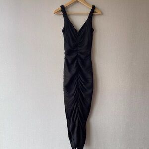 Marrisa Wilson Jordyn Plisse Ruched Midi Dress, Black, Slits, Cut-Outs, XS